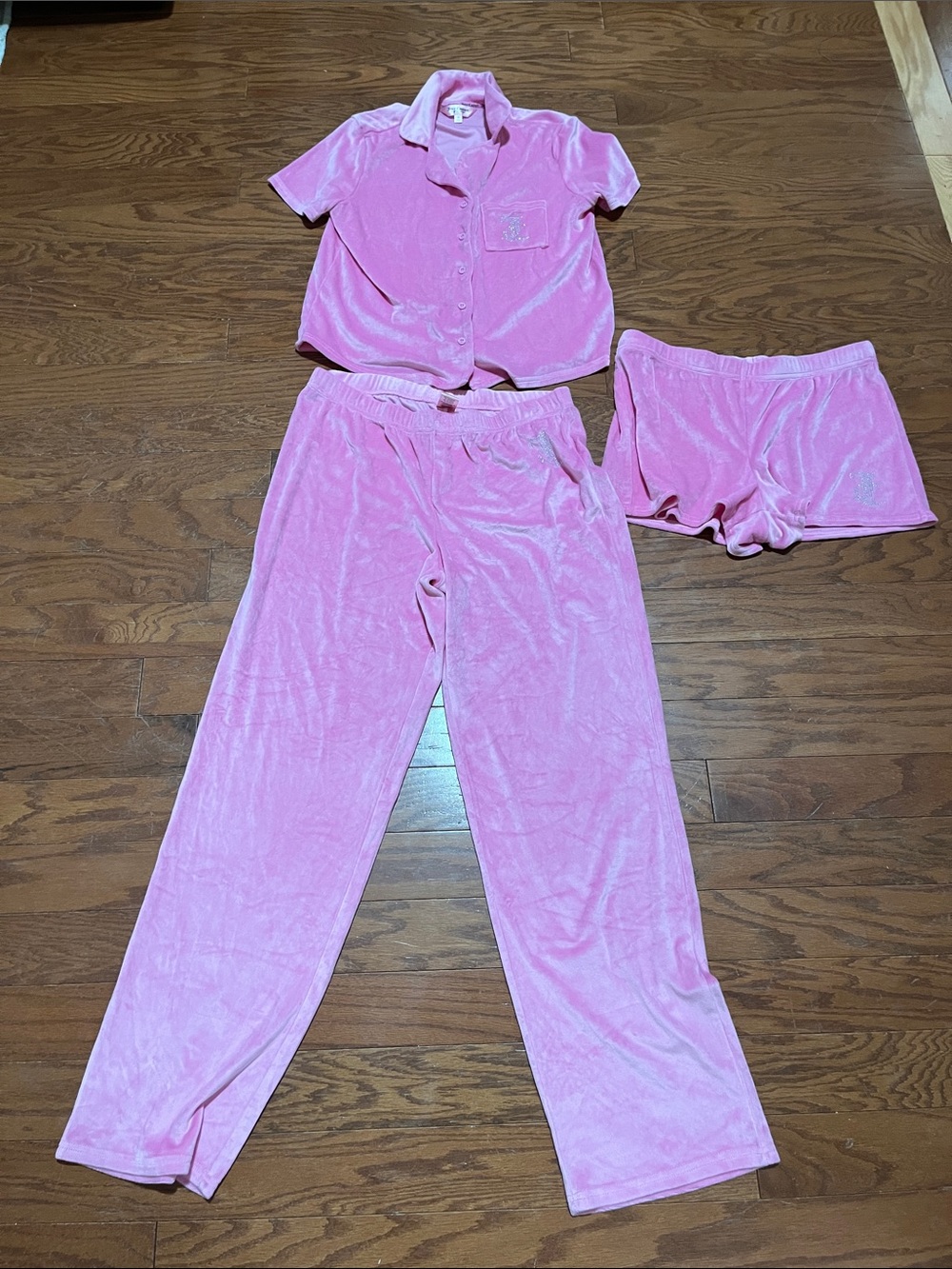 Juicy Couture Pink Velour 3-Piece Pajama Set - Top, Pants & Shorts